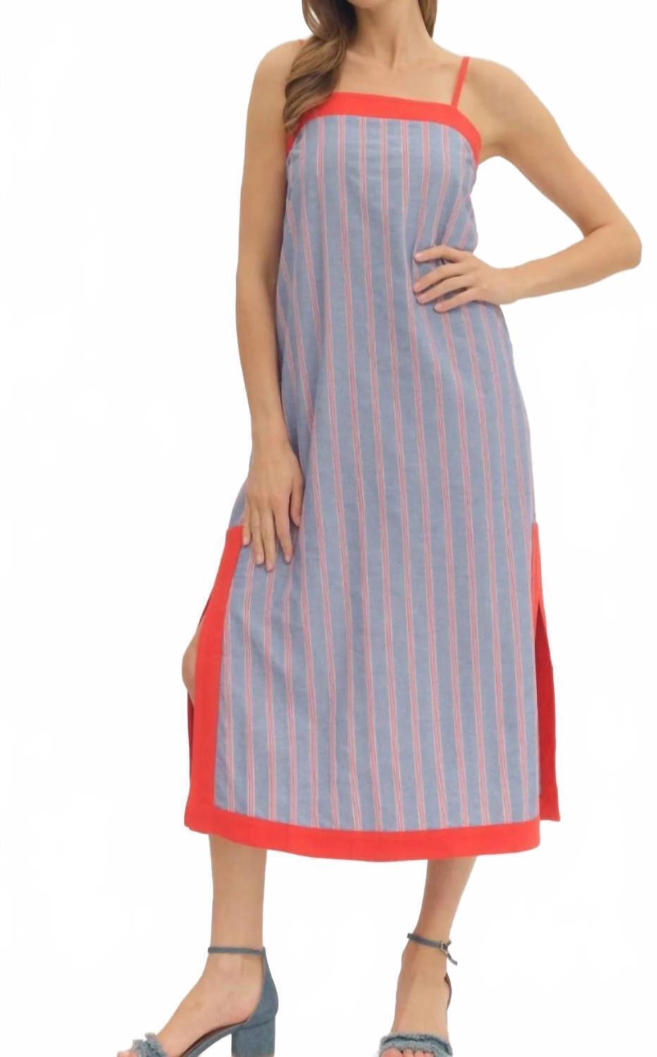 New Entro Usa Pinstripe Maxi Dress In Chambray